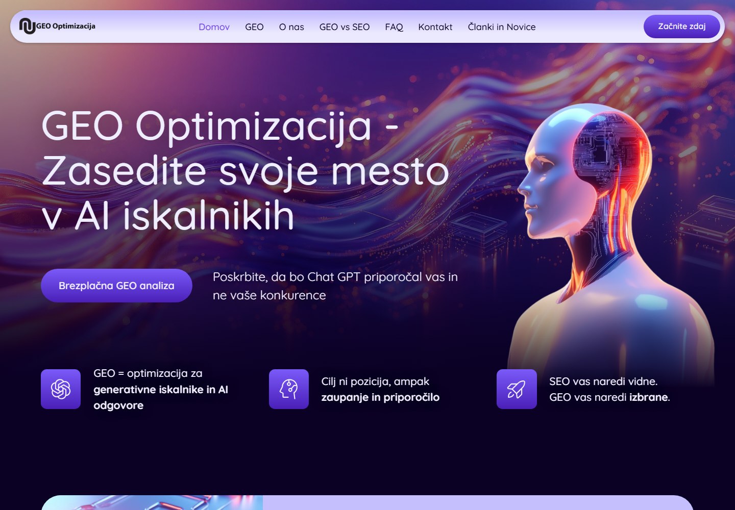 Začetna stran projekta GEO Optimizacija